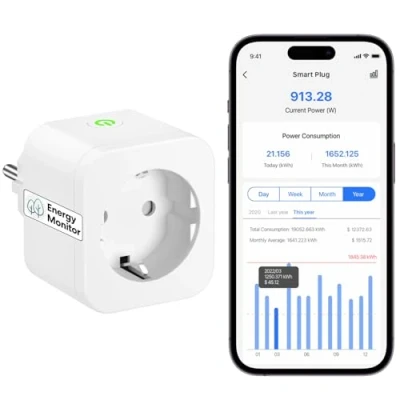 Abbildung von Meross Intelligente Steckdose mit Stromverbrauchsmessung, 16 A, Bluetooth Fernbedienung und Sprachsteuerung, Timer, WLAN Stecker, kompatibel Alexa, Google Home SmartThings