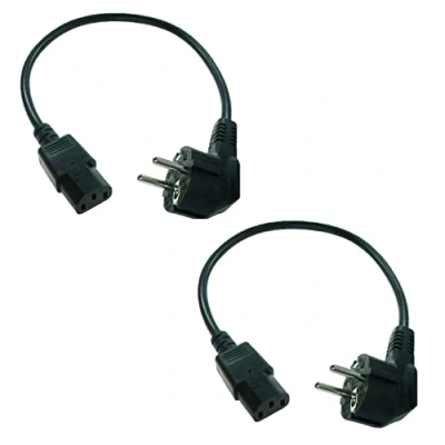 Abbildung von Doppelpack shortix kurzes Netzkabel (Stromkabel mit gewinkeltem Schutzkontaktstecker Typ E+F auf gerade Kaltgerätebuchse). schwarz. 40cm.
