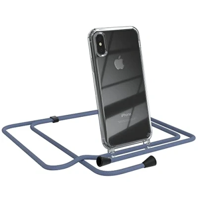 Abbildung von EAZY CASE Handykette kompatibel mit iPhone XS Max Handyhülle Umhängeband, Handykordel Schutzhülle, Silikonhülle, Hülle, Stylische Kette für Smartphone, EIS Blau Clips Schwarz