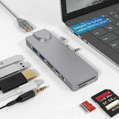 Abbildung von Surface Laptop 5 Hub Docking Station mit 4K HDMI Adapter + 1000M Ethernet LAN+ USB C 60W PD +USB 3.0 * 2+SD/TF Kartenleser Combo Adaptor für Microsoft 5/4/3/Go 2/Go