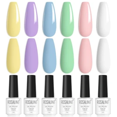 Abbildung von ROSALIND UV Nagellack, Makronen Shellac 6 Farben Rosa Weiß Grün Blau Lila Gelb Gel Nagellack Set Soak Off Nail Polish für Anfänger Art Salon DIY