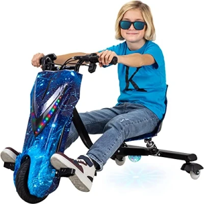 Abbildung von Actionbikes Motors Kinder Elektro Driftscooter 𝟐𝟓𝟎 Watt Motor Drift Cart 360 3 Geschwindigkeitsstufen LED Beleuchtung Sitz verstellbar Bluetooth Kart Auto (Space Blue)