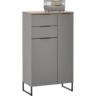Abbildung von DENVER Badezimmer Kommode in Grau / Evoke Eiche Optik FSC zertifiziert Badezimmerschrank Bad Schrank mit viel Stauraum 60 x 106 32 cm (B/H/T)