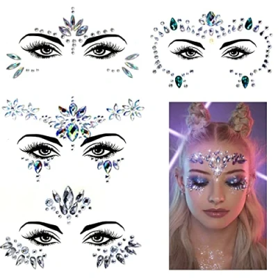 Abbildung von Gesicht Strasssteine 4PCS,Temporäre Tattoos Glitzer Schmucksteine Selbstklebend Glitzersteine Gesicht,Schmucksteine Festival Face Sticker für Karneval Schminke, Parties,Make up (1)