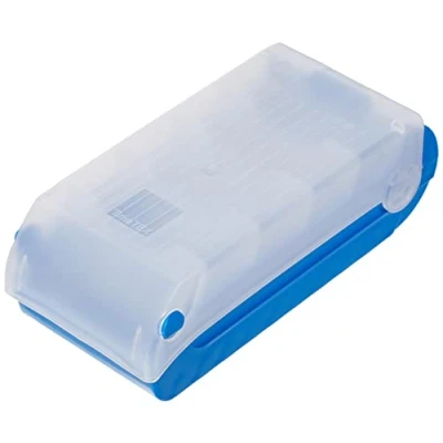 Abbildung von TimeTEX Karteikasten aus robustem Kunststoff, A8, Halbtransparent mit einschiebbarem Deckel, 5 Fächer Lernmethode, 20x9x7cm, Farbe: blau