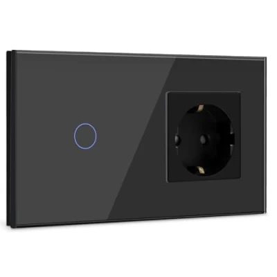 Abbildung von BSEED Touch Lichtschalter mit Steckdose 1 Fach Weg Wandschalter LED Anzeige Unterputz Touchscreen schalter Glasrahmen 157mm Schwarz 500W(Nicht Smart Schalter)