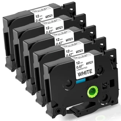 Abbildung von Fimax 5x Bänder Ersatz für Schriftband Brother P touch 12mm 0.47 Laminated TZe 231 Cassette Schwarz auf Weiß TZ Tape kompatibel mit PT H100LB PTH110 H105 PTH 107 Beschriftungsgerät