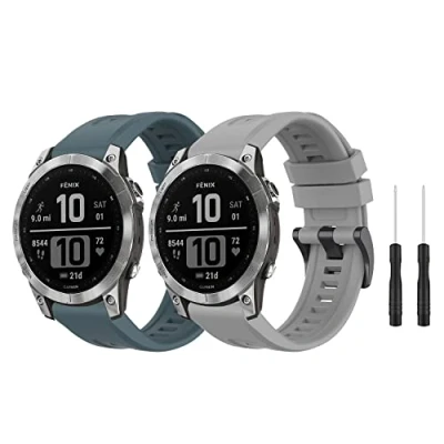 Abbildung von MiKoyi 22 mm QuickFit Armband für Garmin Fenix 8 47 mm/Fenix E 7/7 pro Solar/Fenix 6/5, Weiches Antiallergisches Sport Silikon Uhrenarmband Approach S70 mm, Grau und Cyan