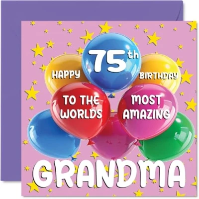 Abbildung von Geburtstagskarte für Oma zum 75. Geburtstag World&#039;s Most Amazing Grandma Happy 75th Birthday Card for from Granddaughter Grandson, 145 mm x mm, Age 75 Seventy Five Greeting Cards
