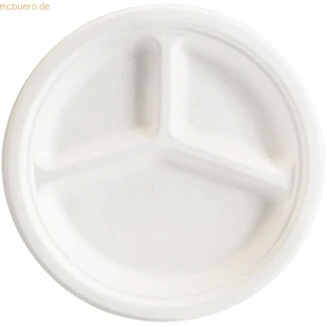 Abbildung von 10 x NatureStar Einweg Teller Zuckerrohrfaser rund 3 geteilt DM 26,3cm