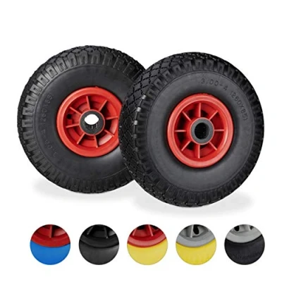 Abbildung von Relaxdays Sackkarrenrad 2er Set, pannensichere 3.00 4&quot; Vollgummireifen, 25mm Achse, bis 80 kg, 260x85 mm, schwarz rot