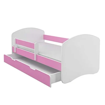 Abbildung von Kinderbett Jugendbett mit einer Schublade und Matratze Weiß ACMA II (160x80 cm + Schublade, Rosa)