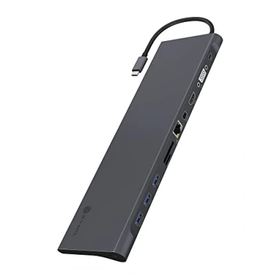 Abbildung von ICY BOX USB C Docking Station (11 in 1) für 2 Monitore (1x HDMI, 1x MiniDP, VGA), 4K 30Hz, 3 fach 3.0 HUB, 60W Power Delivery, Gigabit Ethernet, Kartenleser, IB DK2102