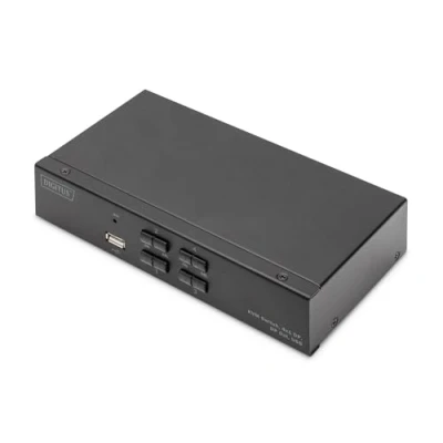 Abbildung von DIGITUS Displayport KVM Switch 4 Port Single Display PC 1 Monitor 1x Maus, Tastatur &amp; Audio für Computer UHD 4K@60Hz (4096 x 2160p) Hot Key Umschalter USB 2.0 Hub Schwarz
