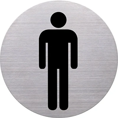 Abbildung von helit H6270900 Piktogramm WC Herren, Ø115 mm, selbstklebend mit Klebepad, Edelstahl
