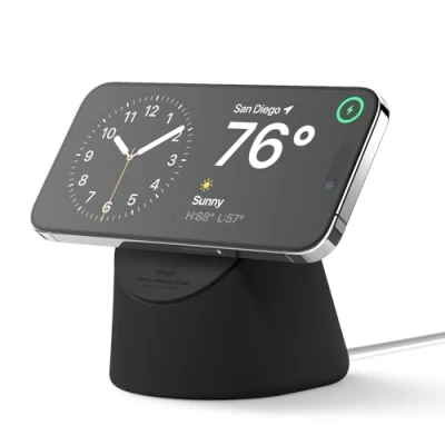 Abbildung von elago MS1 Ladestation Kompatibel mit MagSafe Ladegerät, Premium Ständer iPhone 16, 15, 14, 13, 12 Serie, Designed für Standby Modus (ios 17) [Ladegerät Nicht enthalten] (Schwarz)