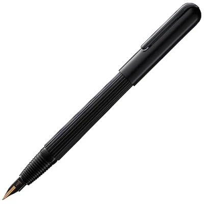 Abbildung von LAMY imporium Füllhalter 092 Füller mit ungewöhnlichem Korpus in mattschwarzer PVD Veredelung, einem schwarz polierten Clip und 14 kt. Bicolor Goldfeder Federstärke EF