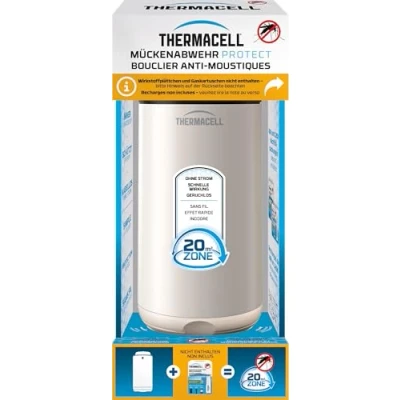 Abbildung von Thermacell Mückenabwehr Protect Basisgerät ohne Wirkstoffplättchen, innovatives Mückenschutz Standgerät in modernem Design, für Garten, Terrasse und Camping, Creme, Weiß