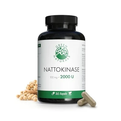 Abbildung von Nattokinase 20.000 FU/g 100 mg pro Kapsel 1 Jahr Vorrat (365 Kapseln) Fermentierter Sojabohnenextrakt Apothekenqualität Green Naturals®
