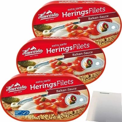 Abbildung von Hawesta Heringsfilets Balkan Sauce MSC 3er Pack (3x200g Dose) + usy Block