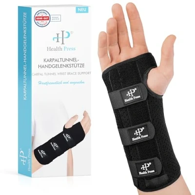 Abbildung von Health Press® Karpaltunnel Bandagen 1x Handgelenkstütze mit Metallschienen Karpaltunnelsyndrom Schiene zur Unterstützung, Stabilisierung, Immobilisierung (S, Rechts)