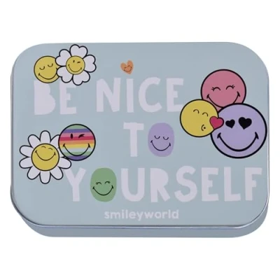 Abbildung von Smiley Kinderpflaster Lizensiertes Produkt 2 Stück Metall Box 24 Pflaster Schönes Design Aufbewahrungsbox für Kinder Geeignet Rucksack Handtasche