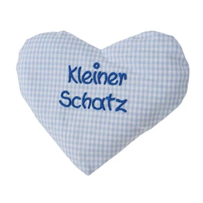 Abbildung von Herzkissen mit Spruch für Babys Wärmekissen Rapssamen Rapskissen Körnerkissen Personalisiertes Kissen zum wärmen, Größe: ca.15x17cm (Hellblau Kleiner Schatz)