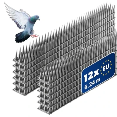 Abbildung von KADAX 12x Vogelabwehr aus Kunststoff, 51 x 4 3,5 cm, Tierabwehr, 3 reihig, Spikes für Katze, Marder, Taube, Zaun, Fensterbank, Dach, Taubenabwehr, Vogelschutz, robust (12, Silber)