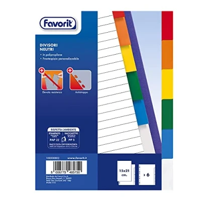 Abbildung von Favorit 100500802 Universal Lochteiler für Ringbücher mit 6 farbigen, neutralen Einkerbungen, Innengröße A5, Polypropylen (ungiftiger Kunststoff)