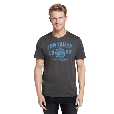 Abbildung von TOM TAILOR Herren T Shirt mit Logo Print, 10899 Tarmac Grey, XL