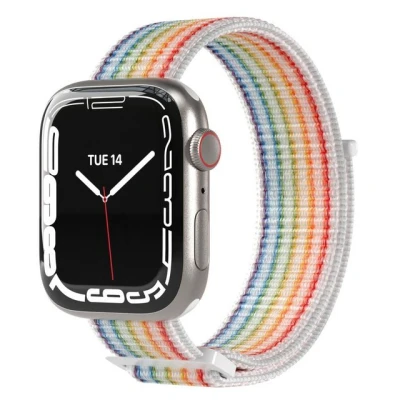 Abbildung von EAZY CASE Uhrenarmband Nylon Band für iWatch 9 8 7 6 5 4 3 2 1 SE Ultra, Sport Loop Klettverschluss Damen Herren Uhrenband Joggen Stoff Rainbow