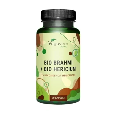 Abbildung von Bio Brahmi + Organic Hericium Vegavero® 900 mg Bacopa monnieri &amp; 500 Extrakt 2% Bacoside Hericenone 20% Polysaccharide Ohne Zusätze Deutsche Produktion 90 Kapseln