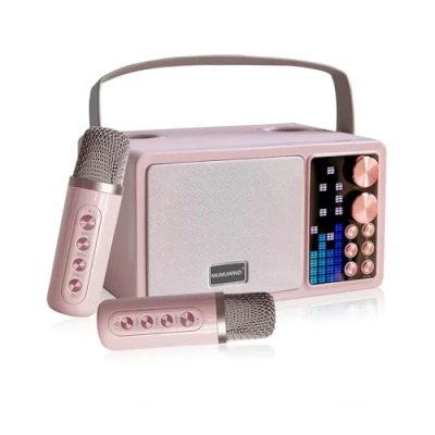 Abbildung von Karaoke Anlage mit 2 Mikrofonen, Mini Maschine 7 Stimmeffekten, tragbare Bluetooth Lautsprecher für Kinder &amp; Erwachsene, Perfekt Partys, mädchen Geschenke (Pink)