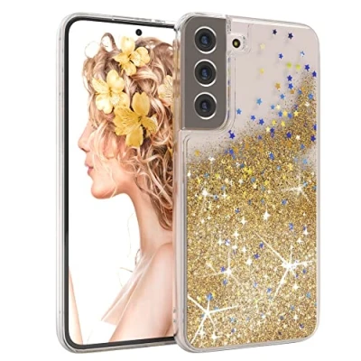 Abbildung von EAZY CASE Hülle kompatibel mit Samsung Galaxy S22 5G Schutzhülle Flüssig Glitzer, Handyhülle, Schutzhülle, Back Cover Glitter Flüssigkeit, TPU/Silikon, Transparent/Durchsichtig, Gold