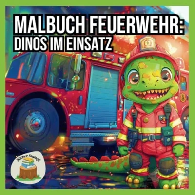 Abbildung von Malbuch Feuerwehr: Dinos im Einsatz Dinosaurier in Feuerwehr Montur ab 3 Jahren zum Ausmalen, Kritzeln und Entspannen