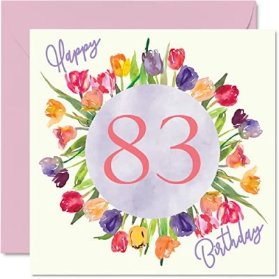Abbildung von schöne Geburtstagskarte zum 83. Geburtstag für Frauen Aquarell Tulpen Blumen Bouquet Karte Ihre Oma, Mama, Geburtstagsgeschenke, 145 mm x mm, florale Grußkarten Geschenk