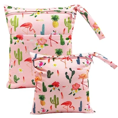 Abbildung von FenFang Wetbag Kindergarten, 2 Stück Nasstaschen Windeltasche Stoffwindeln Nassbeutel Organiser Beutel Wickeltasche Taschen Wasserdicht Wiederverwendbar (Rosa)