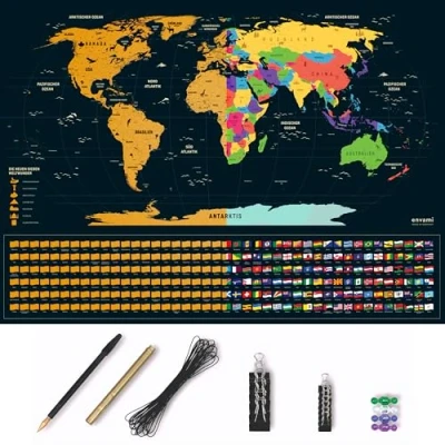 Abbildung von envami® Weltkarte zum Rubbeln XXL mit Zubehör I Deutsch 80x60cm Made in Germany Rubbel Scratch Off Map Landkarte Freirubbeln Rubbelkarte