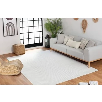 Abbildung von Surya Chicago Teppich Wohnzimmer Boho, großer Schlafzimmer 160x220 cm für Esszimmer mit geometrischem Muster, Skandinavischer Wohnzimmerteppich modern in Weiß
