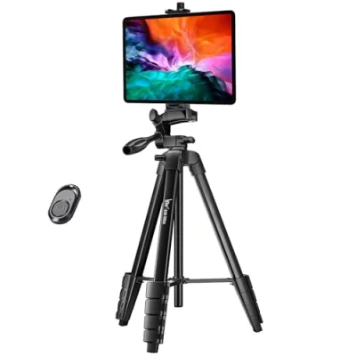 Abbildung von Stativ, Lusweimi 166 cm Kamerastativ für iPad Pro &amp; iPhone Kompatibel mit Tablet/iPad 13&quot;/Webcam/Videokamera, Stativ drahtlose Fernbedienung Tasche Vlog/Video/Fotografie