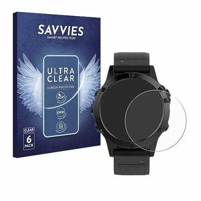 Abbildung von Savvies 6 Stück Schutzfolie für Garmin fenix 5 (47 mm) / Plus Displayschutz Folie Ultra Transparent