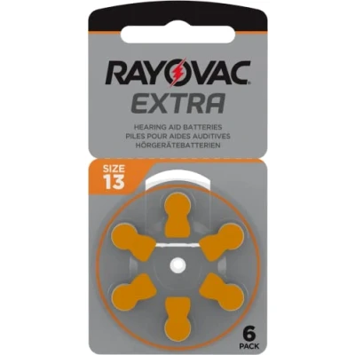 Abbildung von 60 Rayovac Extra Nr 13 Hörgerätebatterie Zinc Air (P13 PR48 ZL2) mit 2 Stück LUXTOR® Reinigungstücher für Hörgeräte und Otoplastiken