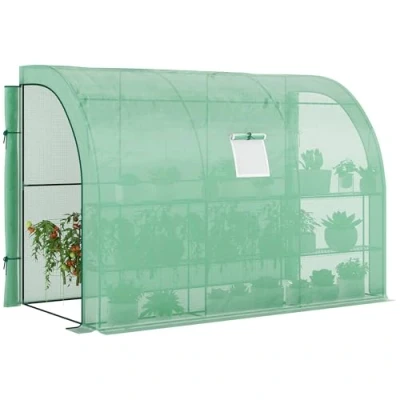 Abbildung von Gewächshaus mit Regale, Fenster, winterfest Foliengewächshaus aus Stahl Grün