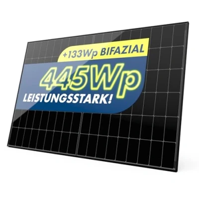 Abbildung von Solarmodul 450W Bifazial Glas PV Module mit 2x2mm Glas, modernster n Type Technology, Erweiterungs für Ihre Mini Solaranlage, Balkonkraftwerk oder DIY Komplettanlage