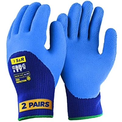 Abbildung von S&amp;R Arbeitshandschuhe PROFI Wärme Arbeitshandschuhe, 3/4 Anti Rutsch Latexbeschichtung (Set, 4 St., 2 Paar XL / 10) gefütterte Thermo Schutzhandschuhe für Industrie, Lagerwesen, KFZ