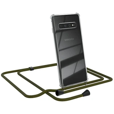 Abbildung von EAZY CASE Handykette kompatibel mit Samsung Galaxy S10 Handyhülle Umhängeband, Handykordel Schutzhülle, Silikonhülle, Hülle, Stylische Kette, Grün Clips Schwarz