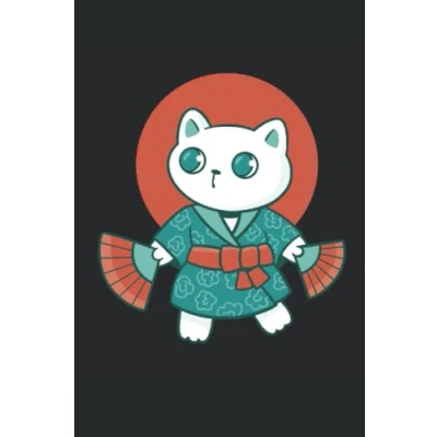 Abbildung von Notizbuch: Japanische Katzen Notizbuch 6x9 Zoll DIN A5 120 Seiten Punktraster Yukata Katze Notizheft Kimono Tagebuch Miezekatze Schreibheft Kater Geschenk