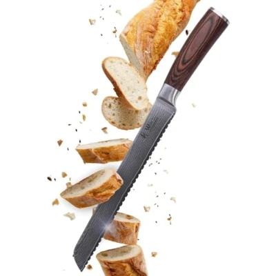 Abbildung von Wakoli Brotmesser EDIB Damast lang I 23cm Wellenschliffklinge Pakkaholzgriff, VG10 Kern, 67 Lagen Damaststahl, inkl. Geschenkbox