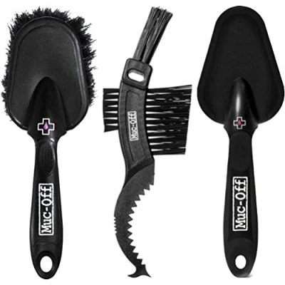 Abbildung von Muc Off Premium Bürstenset 3 Reinigungsbürsten für Fahrrad und Mountainbike mit Langlebigen Nylon Borsten Ergonomischen Gummigriffen Sanfteren Kontakt Material Reinigungsset