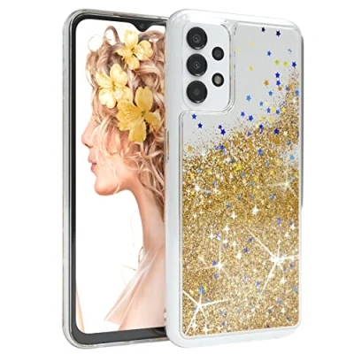 Abbildung von EAZY CASE Hülle kompatibel mit Samsung Galaxy A13 (4G / 5G) Schutzhülle Flüssig Glitzer Handyhülle Back Cover Glitter Flüssigkeit TPU/Silikon Transparent/Durchsichtig Gold